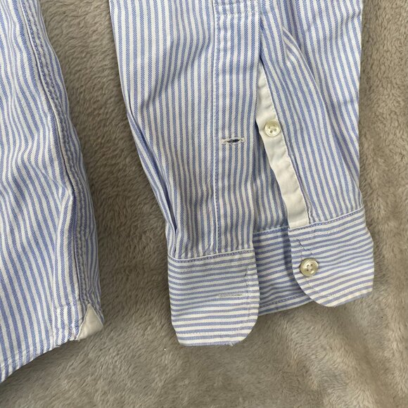 Lacoste Mens Dress Shirt Size XL 17 Neck Classic Fit Long Sleeve Blue Striped Fo - Picture 10 of 12